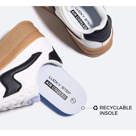 Women Platform WhiteBlack Sneaker Thick Sole Suede Leather Low Top Walking Shoes - Picture 3 of 9